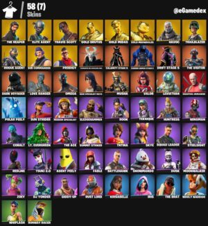 🔥 Full Access Fortnite Account – Travis Scott, The Reaper, Gold Midas, 58 Skins – Last Activity 30+ Days